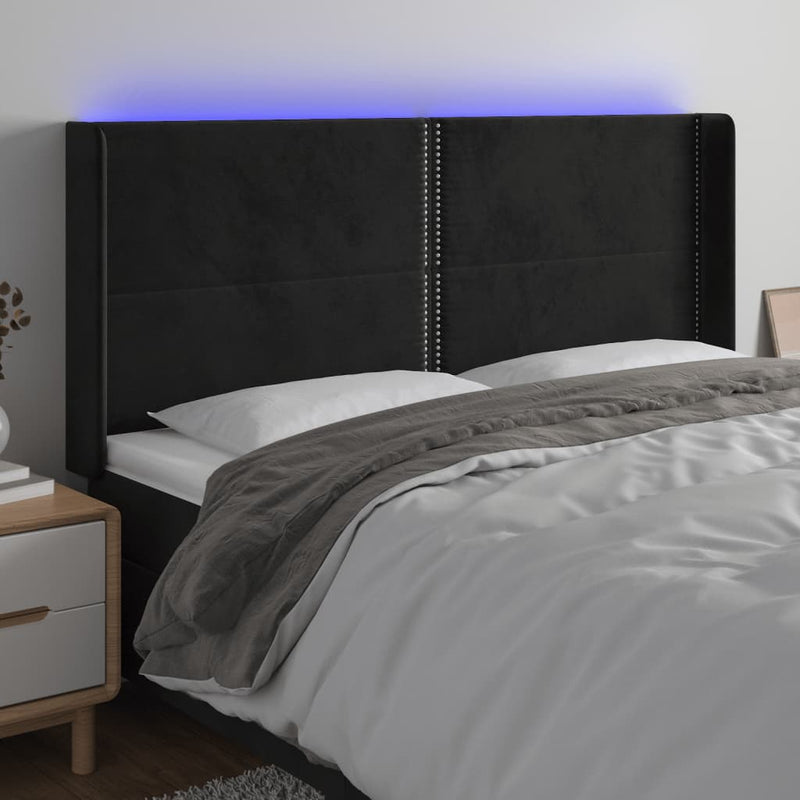 vidaXL fekete bársony LED-es fejtámla 163x16x118/128 cm