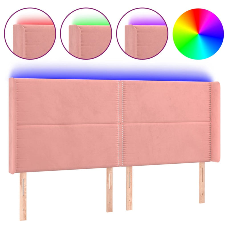 vidaXL rózsaszín bársony LED-es fejtámla 163x16x118/128 cm