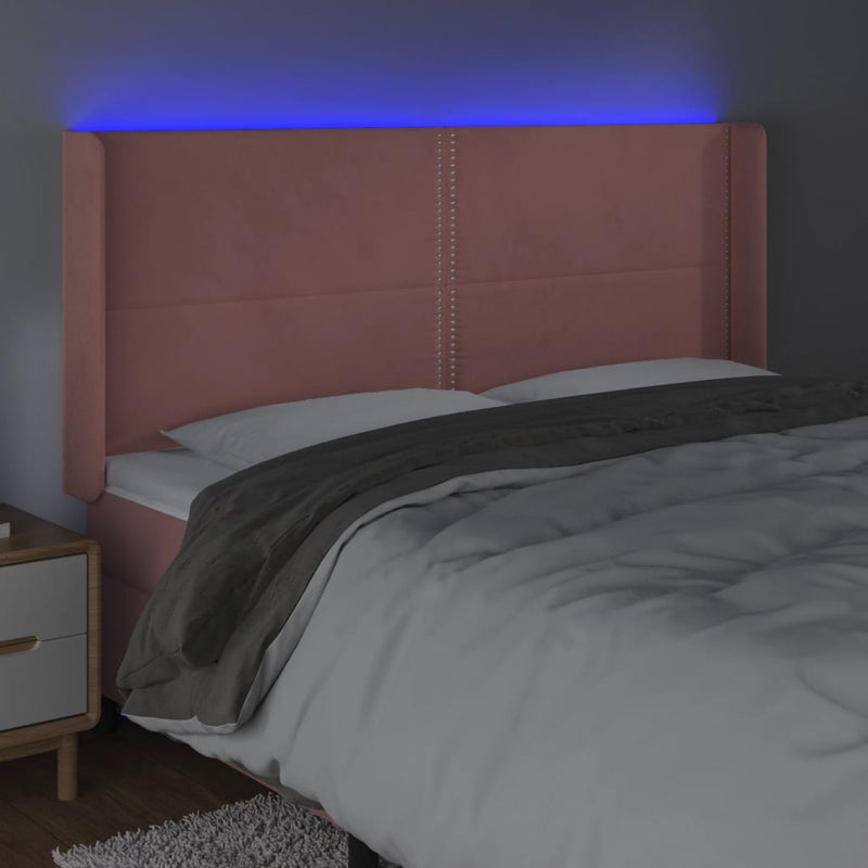 vidaXL rózsaszín bársony LED-es fejtámla 163x16x118/128 cm