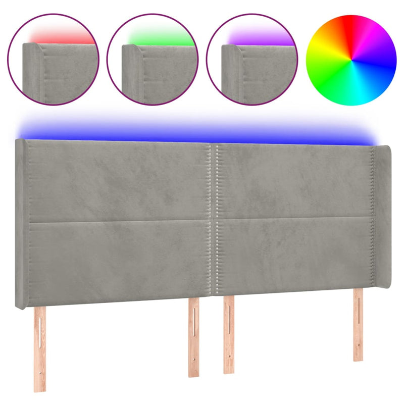 vidaXL világosszürke bársony LED-es fejtámla 183x16x118/128 cm