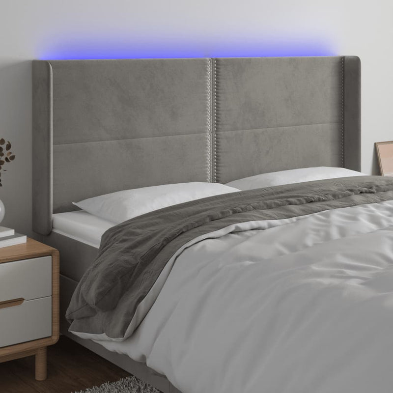 vidaXL világosszürke bársony LED-es fejtámla 183x16x118/128 cm