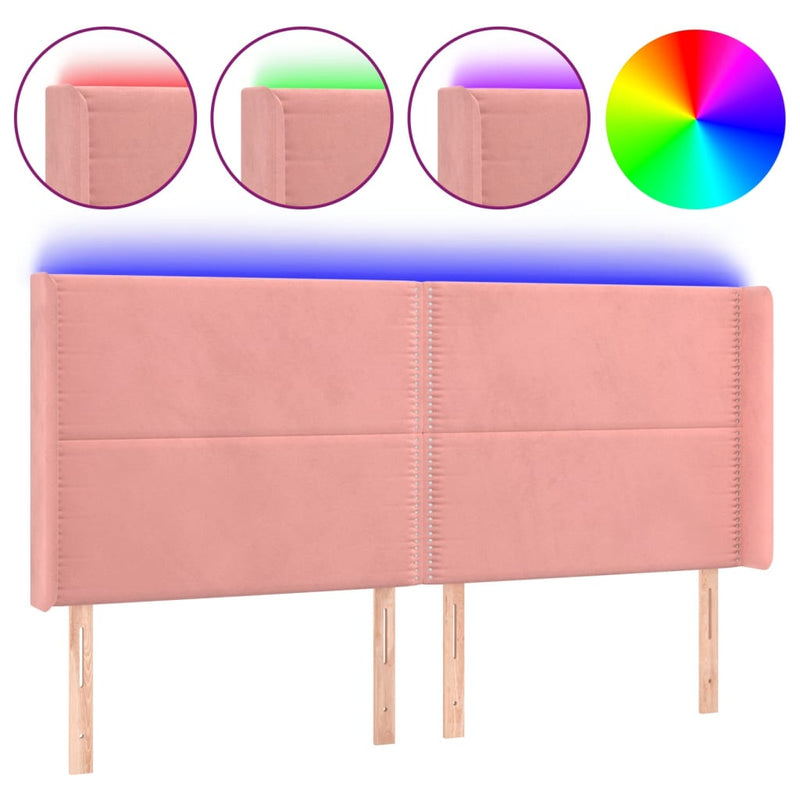 vidaXL rózsaszín bársony LED-es fejtámla 183x16x118/128 cm