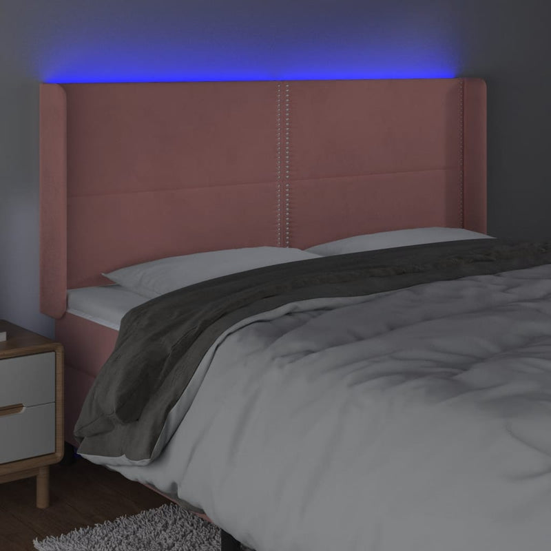 vidaXL rózsaszín bársony LED-es fejtámla 183x16x118/128 cm