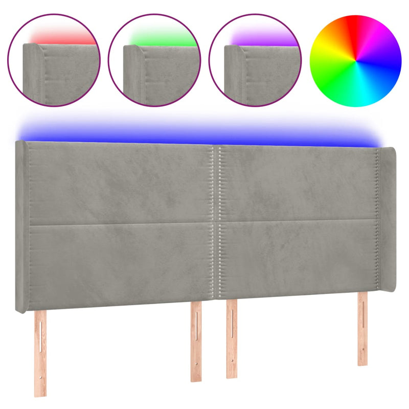 vidaXL világosszürke bársony LED-es fejtámla 203x16x118/128 cm