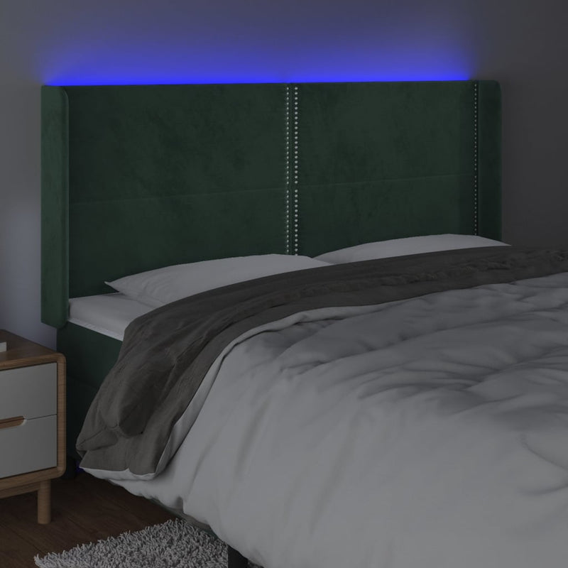 vidaXL sötétzöld bársony LED-es fejtámla 203x16x118/128 cm