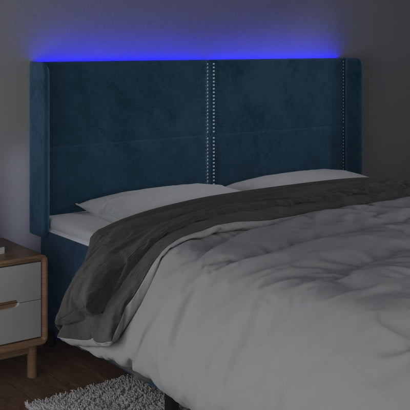vidaXL sötétkék bársony LED-es fejtámla 203x16x118/128 cm