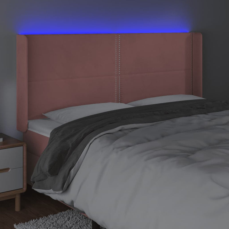 vidaXL rózsaszín bársony LED-es fejtámla 203x16x118/128 cm