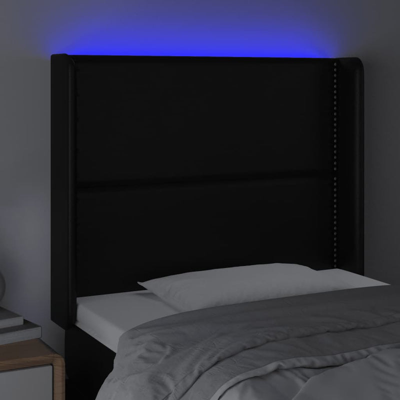 vidaXL fekete műbőr LED-es fejtámla 83x16x118/128 cm