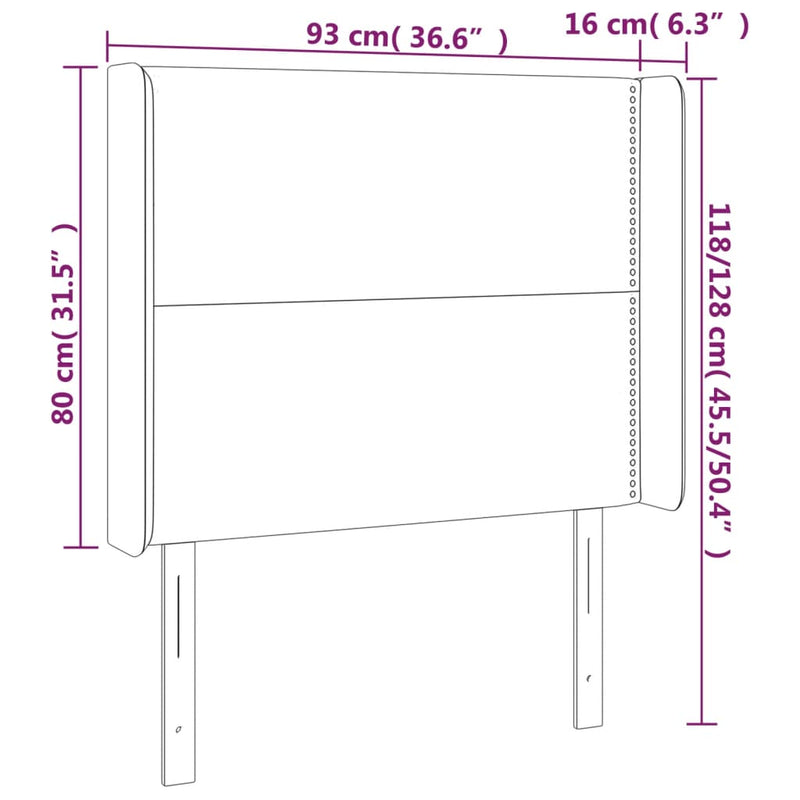 vidaXL fehér műbőr LED-es fejtámla 93x16x118/128 cm
