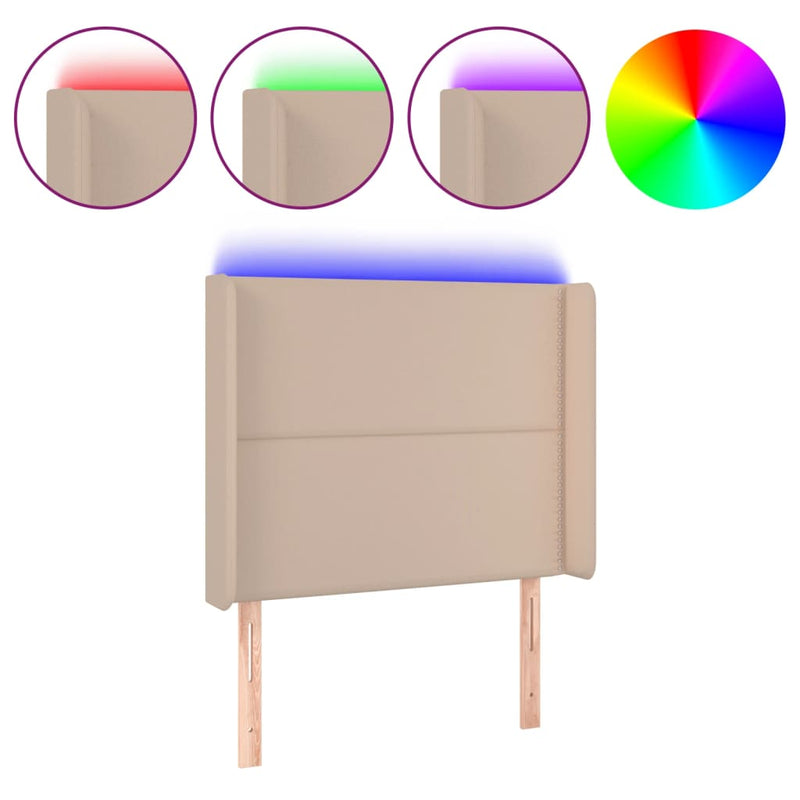vidaXL cappuccino műbőr LED-es fejtámla 93x16x118/128 cm