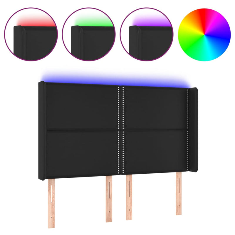 vidaXL fekete műbőr LED-es fejtámla 147x16x118/128 cm