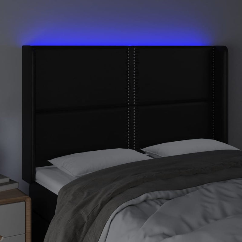 vidaXL fekete műbőr LED-es fejtámla 147x16x118/128 cm