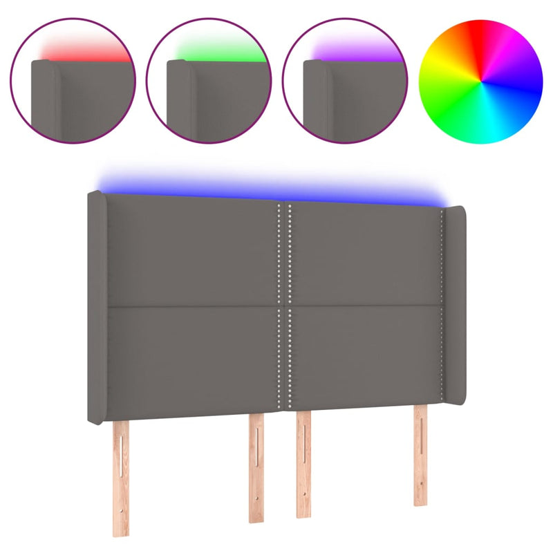 vidaXL szürke műbőr LED-es fejtámla 147x16x118/128 cm