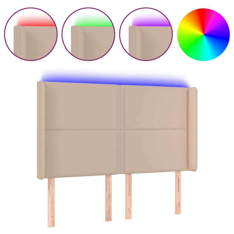 vidaXL cappuccino műbőr LED-es fejtámla 147x16x118/128 cm