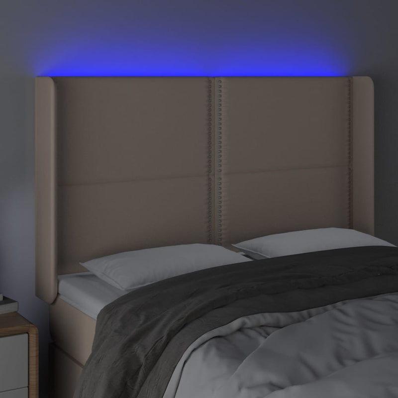 vidaXL cappuccino műbőr LED-es fejtámla 147x16x118/128 cm