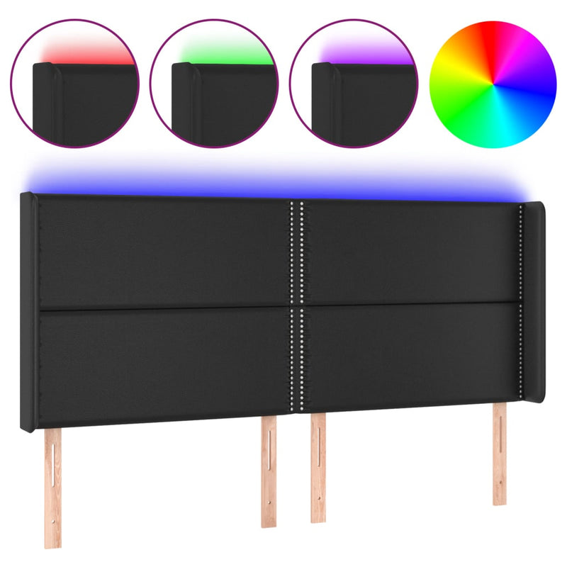 vidaXL fekete műbőr LED-es fejtámla 163x16x118/128 cm