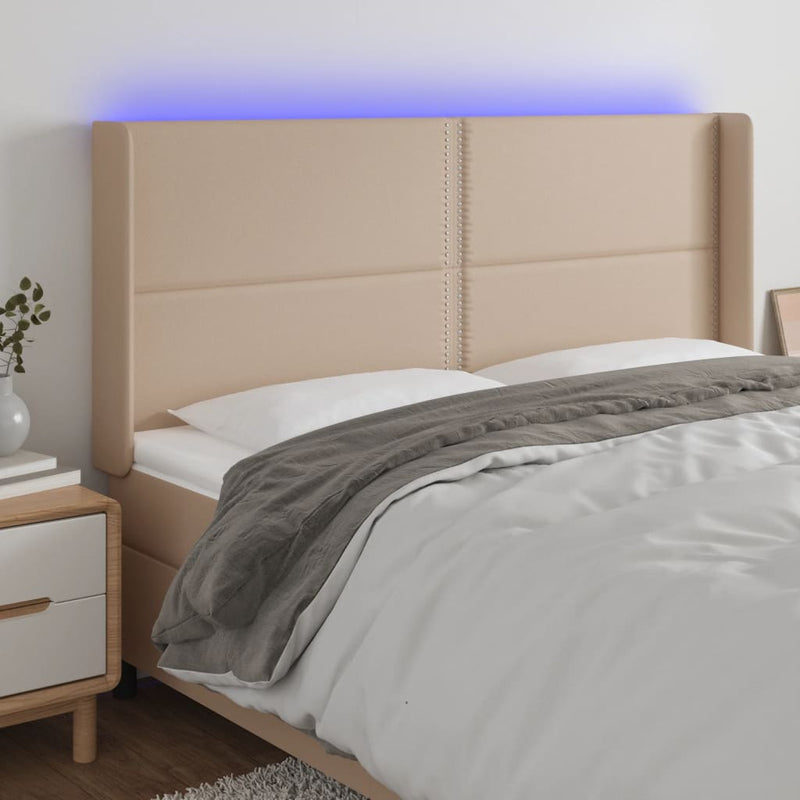 vidaXL cappuccino műbőr LED-es fejtámla 183x16x118/128 cm