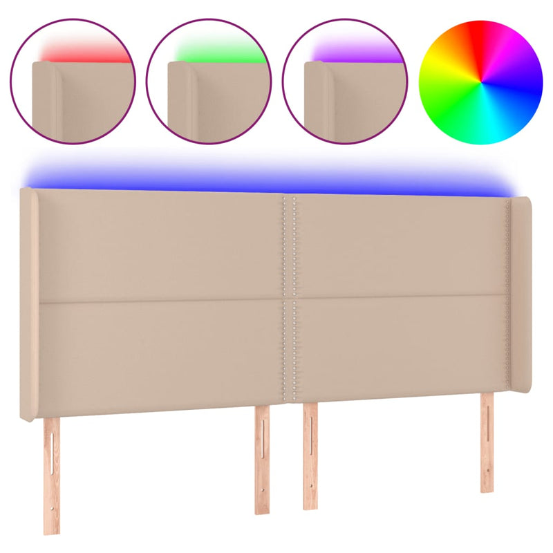 vidaXL cappuccino műbőr LED-es fejtámla 183x16x118/128 cm