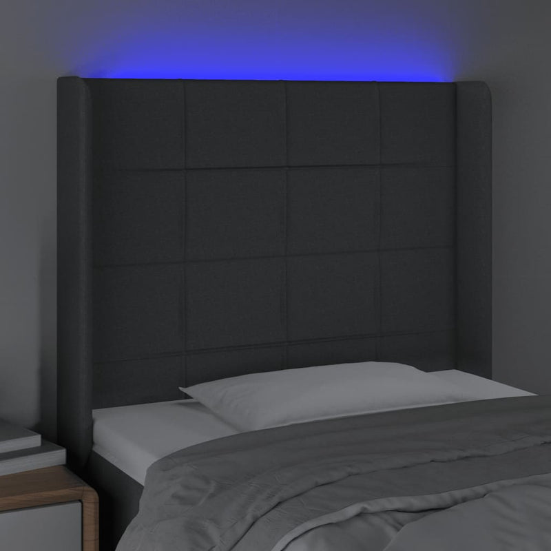vidaXL sötétszürke szövet LED-es fejtámla 83x16x118/128 cm