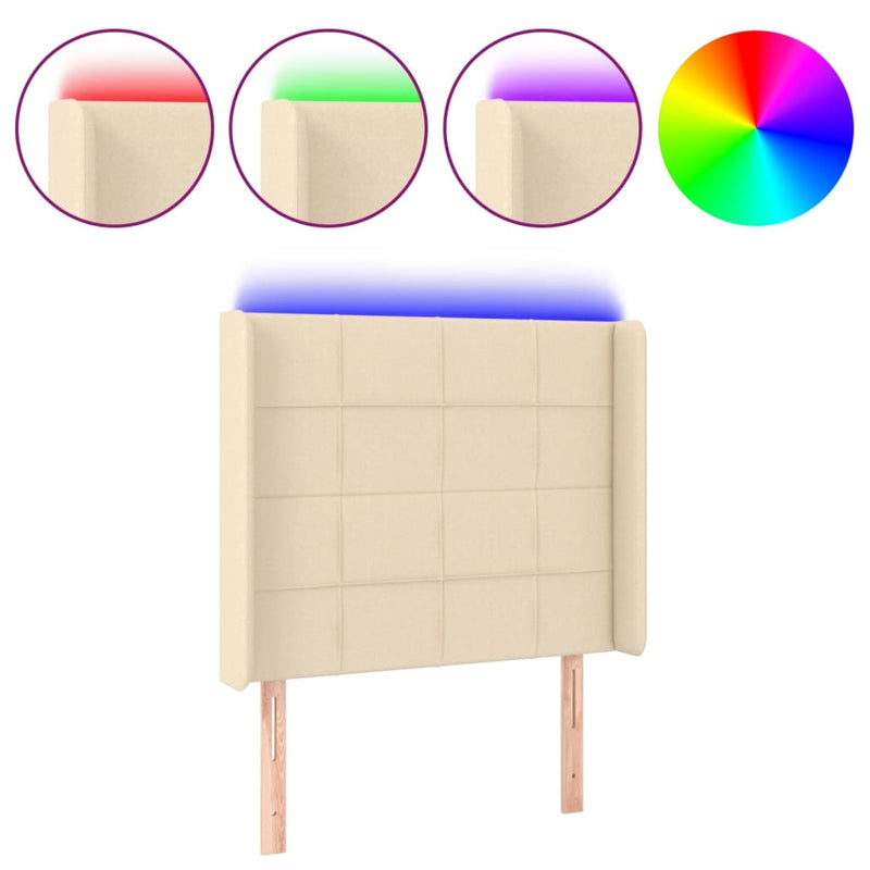 vidaXL krémszínű szövet LED-es fejtámla 83x16x118/128 cm