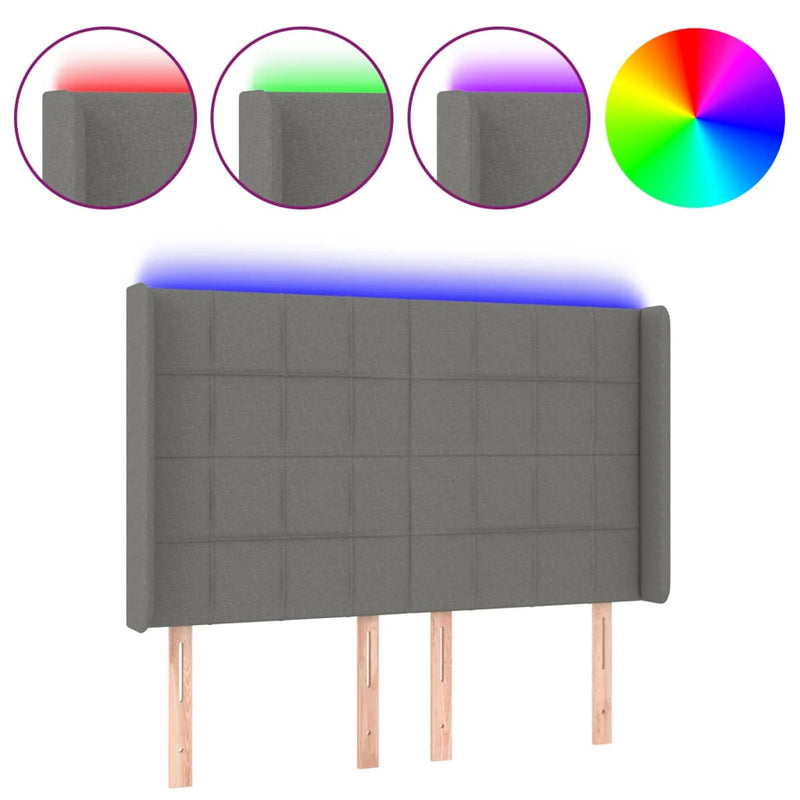 vidaXL sötétszürke szövet LED-es fejtámla 147x16x118/128 cm