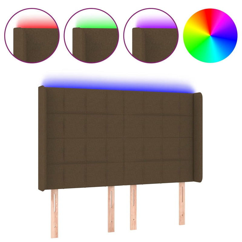 vidaXL sötétbarna szövet LED-es fejtámla 147x16x118/128 cm