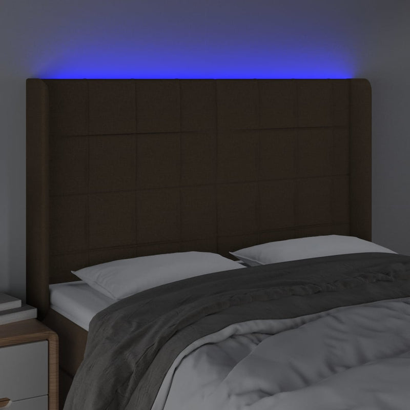 vidaXL sötétbarna szövet LED-es fejtámla 147x16x118/128 cm
