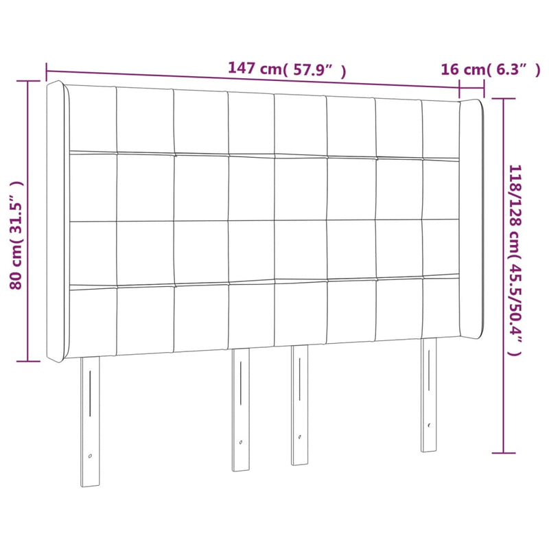 vidaXL sötétbarna szövet LED-es fejtámla 147x16x118/128 cm