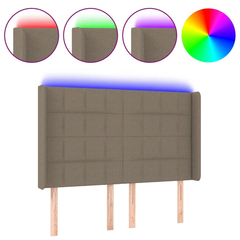 vidaXL tópszínű szövet LED-es fejtámla 147x16x118/128 cm
