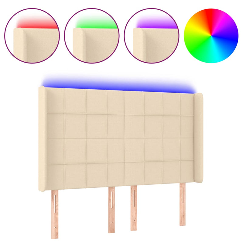 vidaXL krémszínű szövet LED-es fejtámla 147x16x118/128 cm