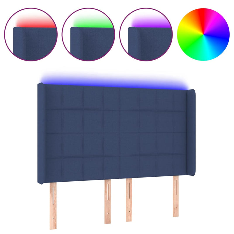 vidaXL kék szövet LED-es fejtámla 147x16x118/128 cm
