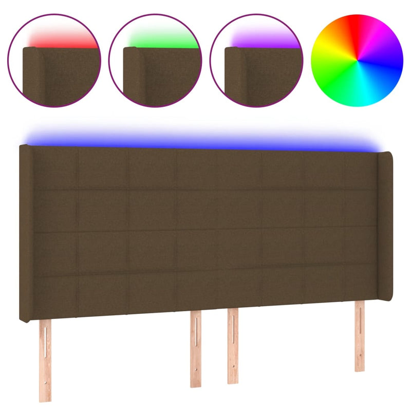 vidaXL sötétbarna szövet LED-es fejtámla 163x16x118/128 cm