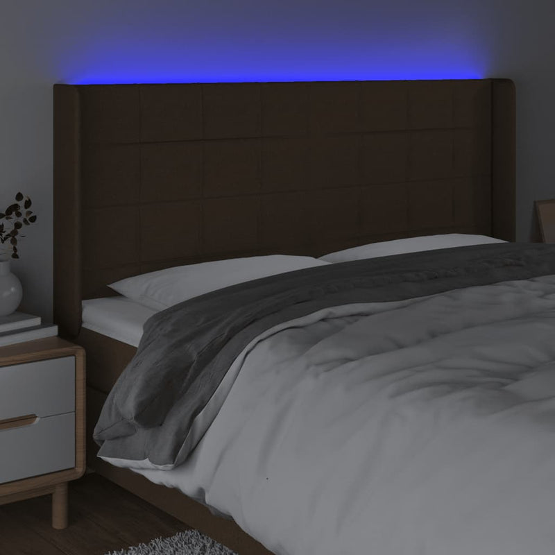 vidaXL sötétbarna szövet LED-es fejtámla 163x16x118/128 cm