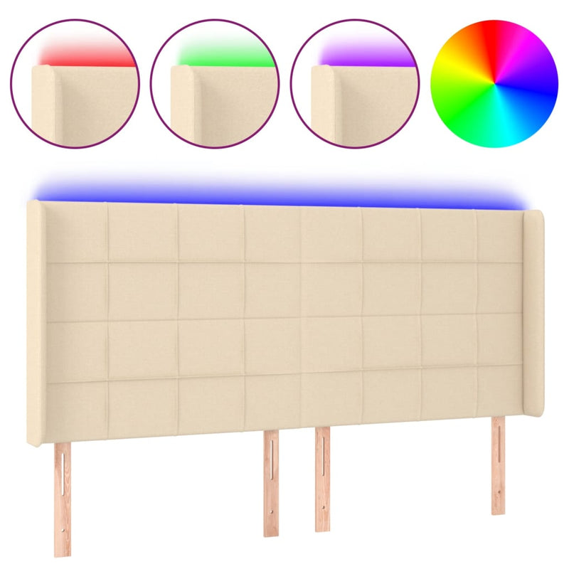 vidaXL krémszínű szövet LED-es fejtámla szárnyakkal 163x16x118/128 cm