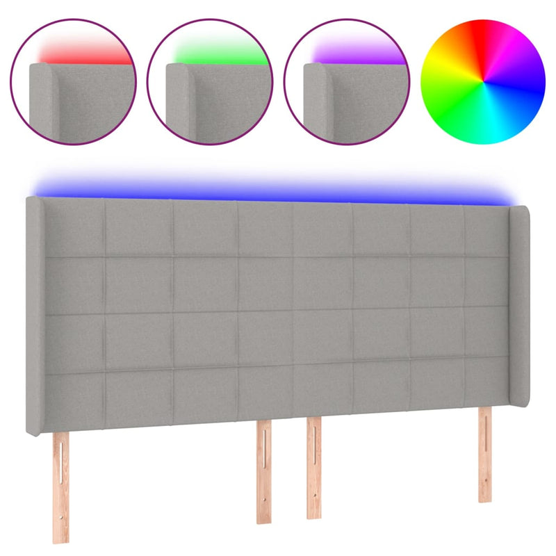 vidaXL világosszürke szövet LED-es fejtámla 183x16x118/128 cm
