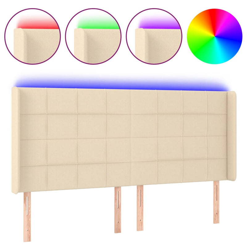 vidaXL krémszínű szövet LED-es fejtámla 183x16x118/128 cm