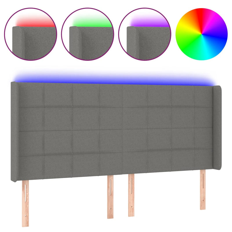 vidaXL sötétszürke szövet LED-es fejtámla 203x16x118/128 cm