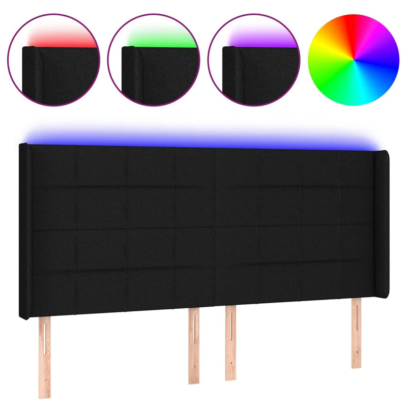 vidaXL fekete szövet LED-es fejtámla 203x16x118/128 cm