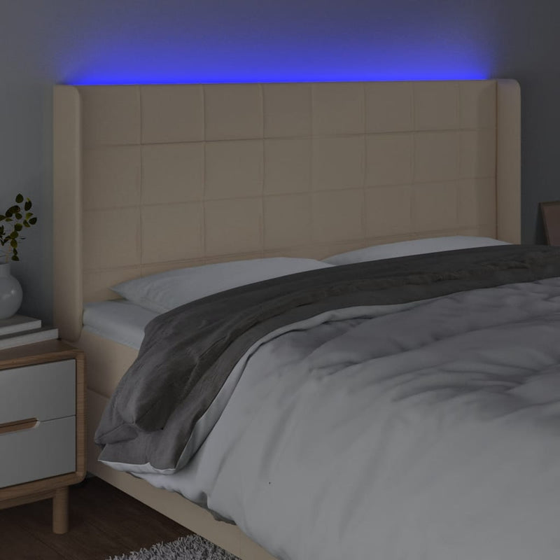 vidaXL krémszínű szövet LED-es fejtámla 203x16x118/128 cm