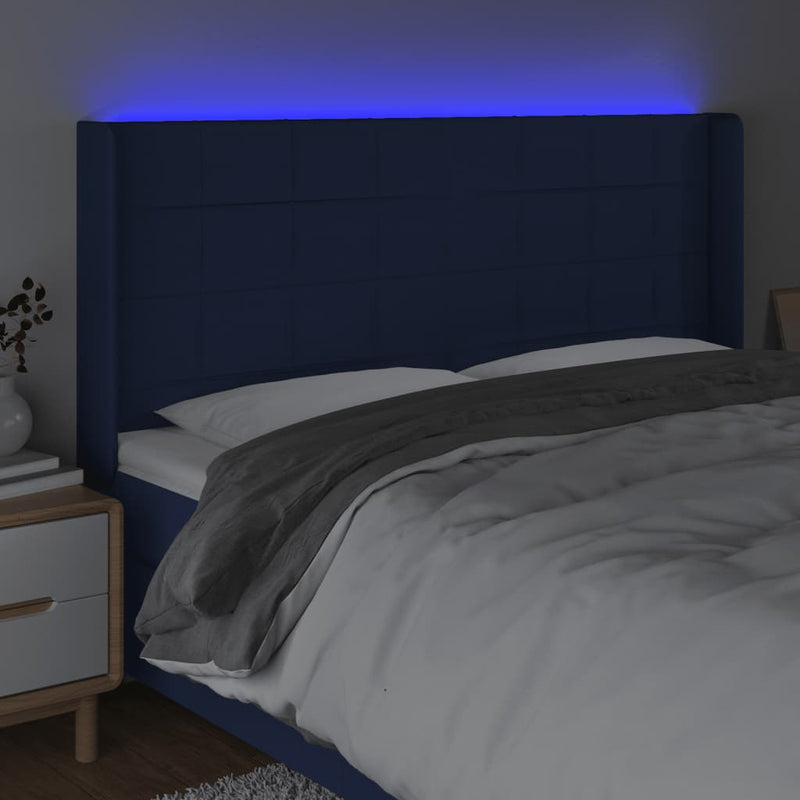 vidaXL kék szövet LED-es fejtámla 203x16x118/128 cm