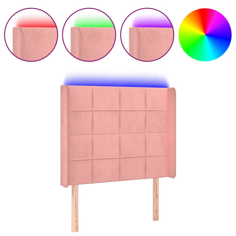 vidaXL rózsaszín bársony LED-es fejtámla 83x16x118/128 cm