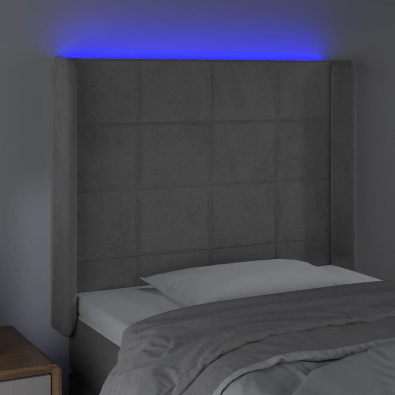 vidaXL világosszürke bársony LED-es fejtámla 93x16x118/128 cm