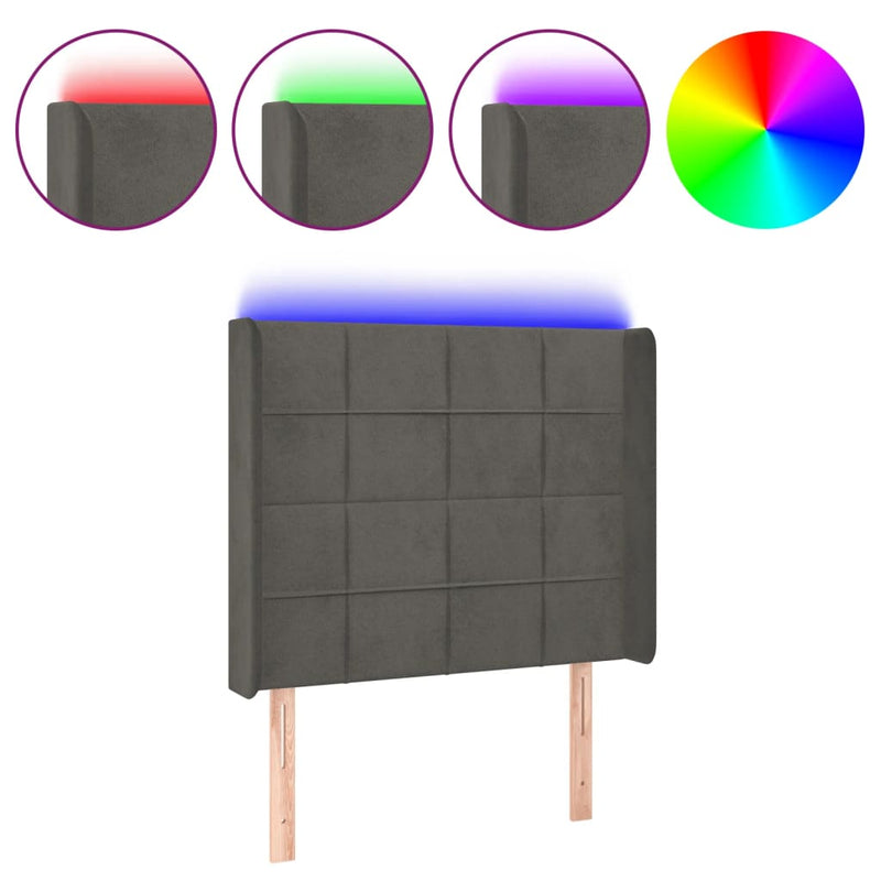 vidaXL sötétszürke bársony LED-es fejtámla 93x16x118/128 cm