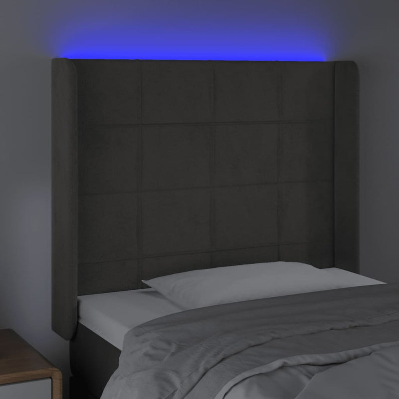 vidaXL sötétszürke bársony LED-es fejtámla 93x16x118/128 cm