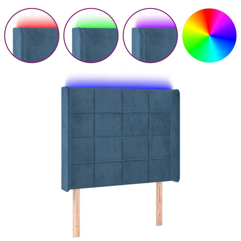 vidaXL sötétkék bársony LED-es fejtámla 93x16x118/128 cm