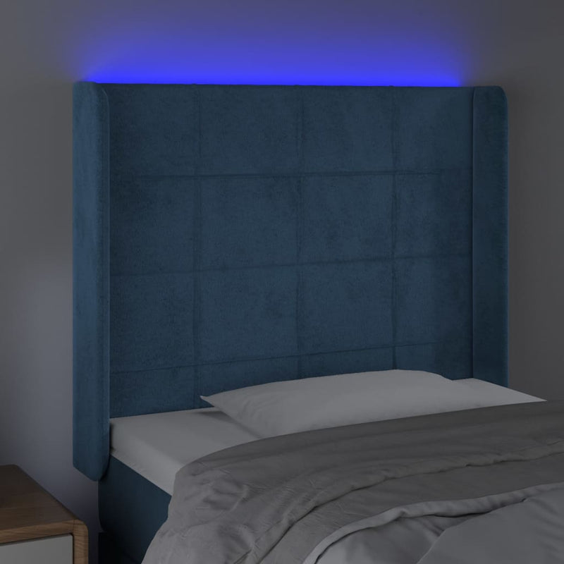 vidaXL sötétkék bársony LED-es fejtámla 93x16x118/128 cm