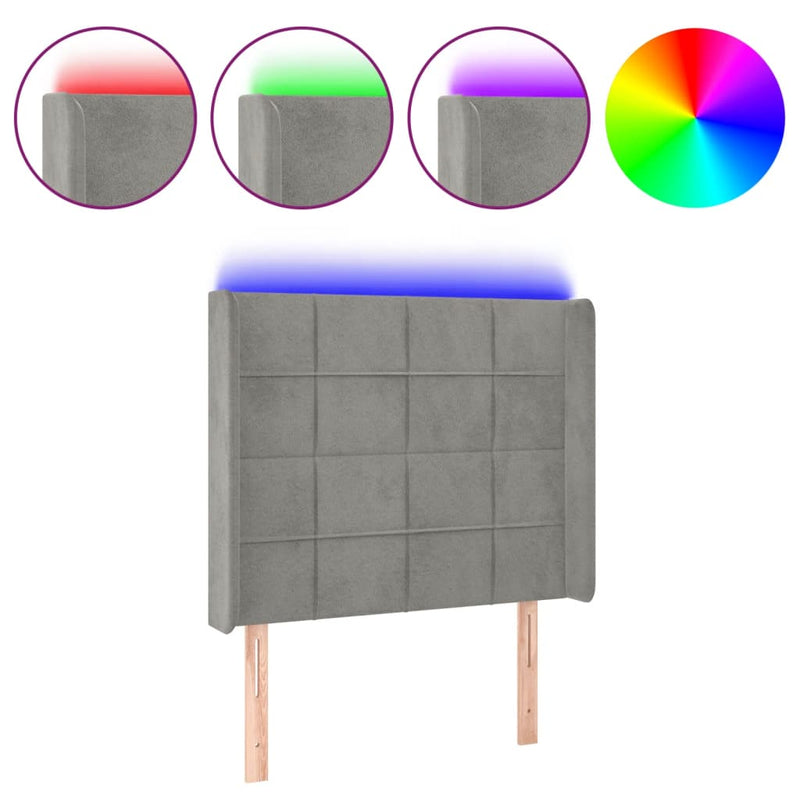 vidaXL világosszürke bársony LED-es fejtámla 103x16x118/128 cm