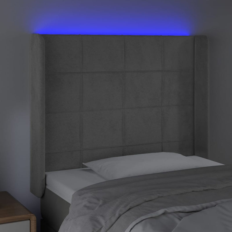 vidaXL világosszürke bársony LED-es fejtámla 103x16x118/128 cm