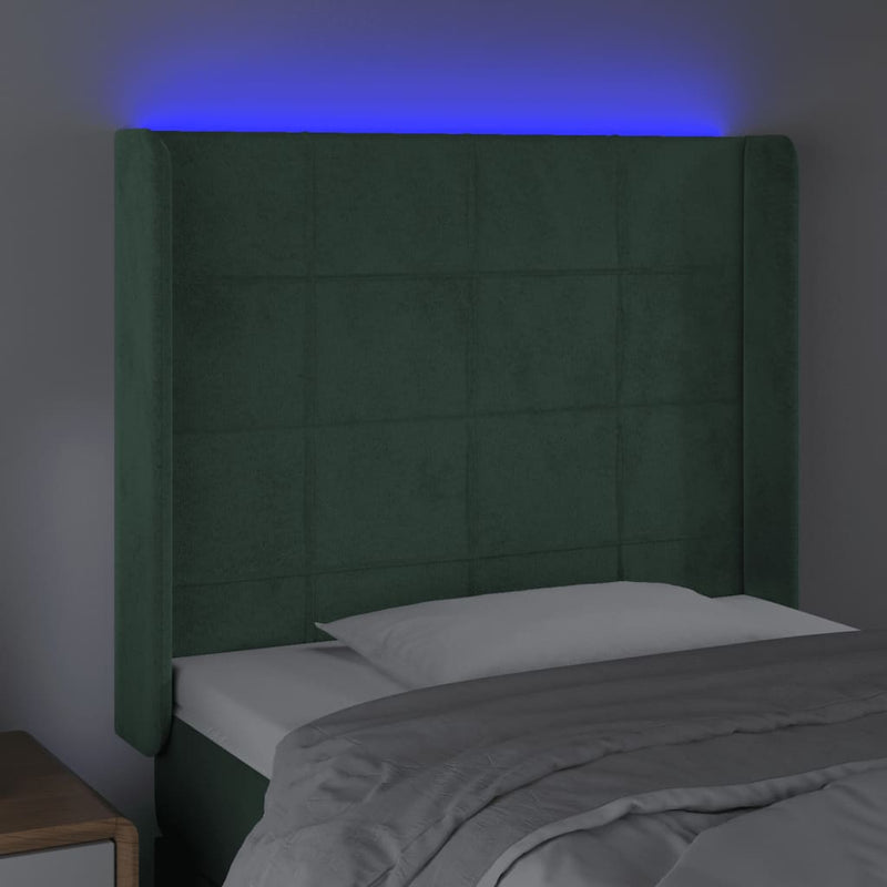 vidaXL sötétzöld bársony LED-es fejtámla 103x16x118/128 cm