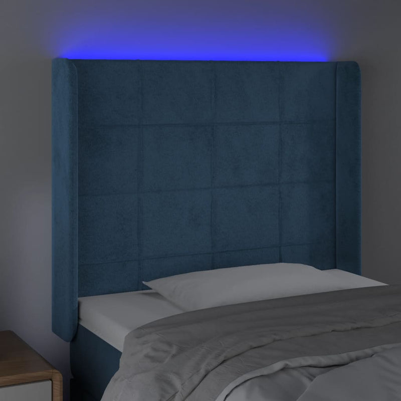 vidaXL sötétkék bársony LED-es fejtámla 103x16x118/128 cm